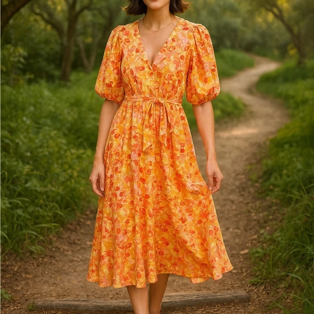 Anthropologie Sunday Mi Amor Floral Print Midi Dress Size Small Party Event - Picture 1 of 8